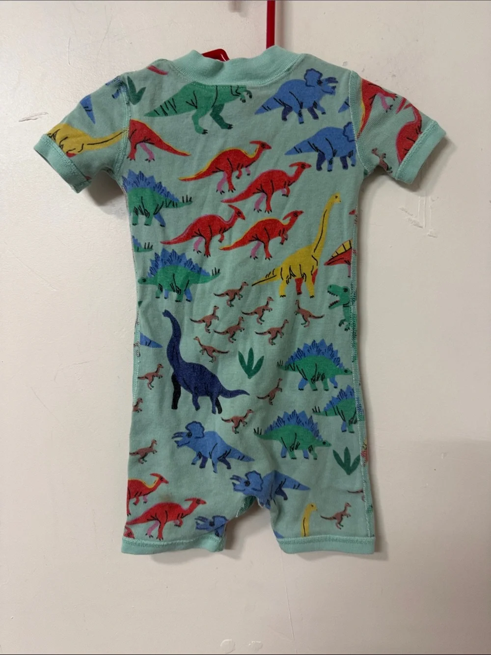 Hanna Andersson Mint Short-Sleeve Dinosaur One-Piece